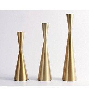 Aluminium Brushed Golden Taper Candlestick Holders for Wedding Sustainable Quality Metal Candle Holder with Customized Shape