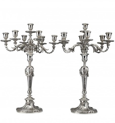 Set of Two Table Top Candle Holder Decorative Pillar Silver Stand Custom Shape Candelabra for Lightning Home