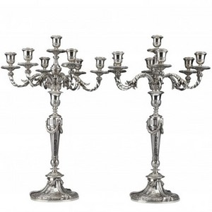 Set of Two Table Top Candle Holder Decorative Pillar Silver Stand Custom Shape Candelabra for Lightning Home