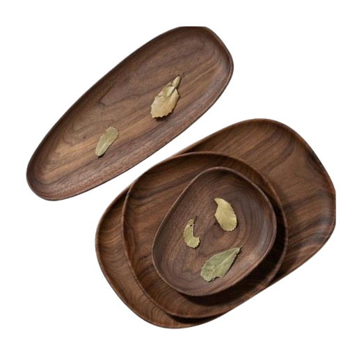 Food Serving Rounded Ottoman Tray Wooden Serving Tray with Metal Handles for Eating Breakfast Wooden Serving Tableware