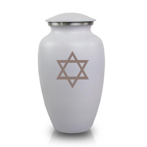 Handmade Design Jewish Star White Enameled Finish Premium Quality Metal Cremation Urn for Human Ashes