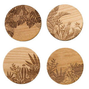 Wildflower Theme Wood Burned Coaster High Quality Personalized Wood Table Mats & Pads Walnut Dark Wood Coaster