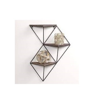 Handcrafted Custom Made Wall Mounted Boutique Salon Product Display Racks for Shop Metal Wall Rack with Wood Shelves