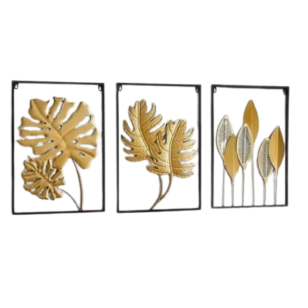 Wholesaler Wall Decoration Set Metal Hanging Home Decor Crafts Gold Metallic Leaf Wall Art Decorative For Living Room Bedroom