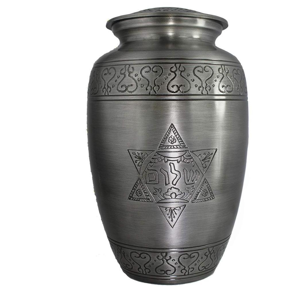 Handmade Design Jewish Star White Enameled Finish Premium Quality Metal Cremation Urn for Human Ashes