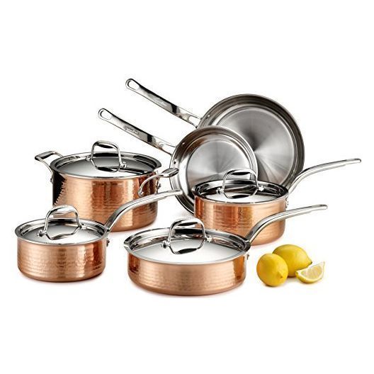 Copper Metal Fry Pan Cooking Pot with Brass Handles Kitchen Ware Stainless Steel Inner Coating Metal Cookware Sets