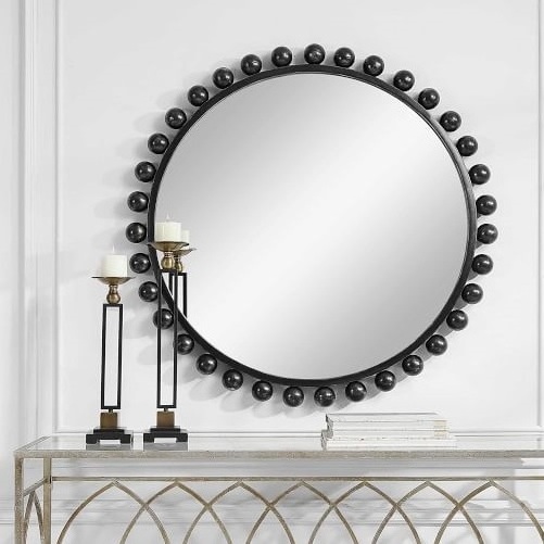 Bella Beaded Round Luxury Decoration Nordic Simple Frameless Decorative Wall Mounted Irregular Mirror with Beveled Edge