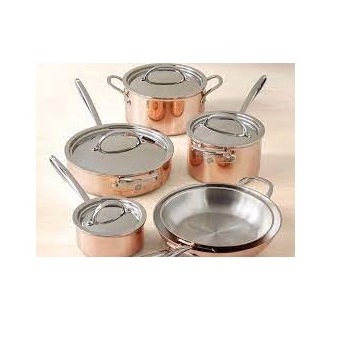 Copper Metal Fry Pan Cooking Pot with Brass Handles Kitchen Ware Stainless Steel Inner Coating Metal Cookware Sets