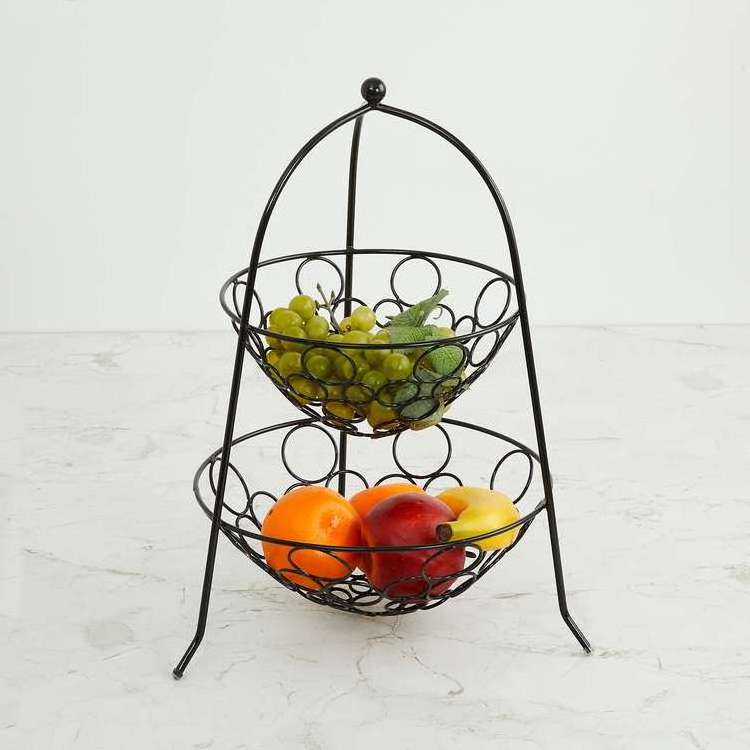 Black Colored Creative Iron Metal Countertop Fruit Basket Use at Home Kitchens for Storing Fresh Fruits and Vegetables