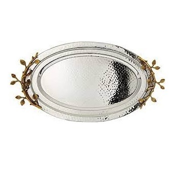 Oval Shape Aluminum Tray Farmhouse Storage Holder Metal Round Serving Tray For Home Storage & Organization Food Tray