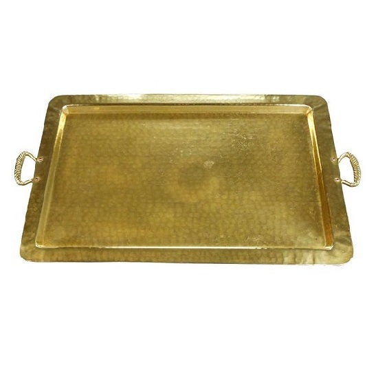 Rectangular Brass Metal Food Serving Tray Home Restaurants High Quality Decorative Tabletop Kitchen Serving Tray