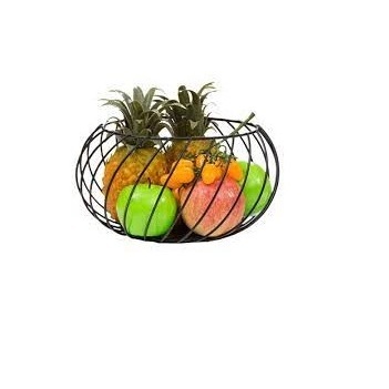 Black Colored Creative Iron Metal Countertop Fruit Basket Use at Home Kitchens for Storing Fresh Fruits and Vegetables