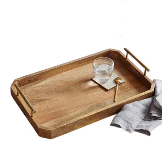 Handmade Wooden Serving Tray Natural Wooden Tabletop Fast Food Serving Tray With Side Handle Flatware Decorative Wooden Tray