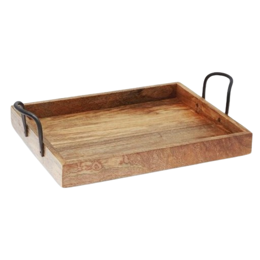 Handmade Wooden Serving Tray Natural Wooden Tabletop Fast Food Serving Tray With Side Handle Flatware Decorative Wooden Tray