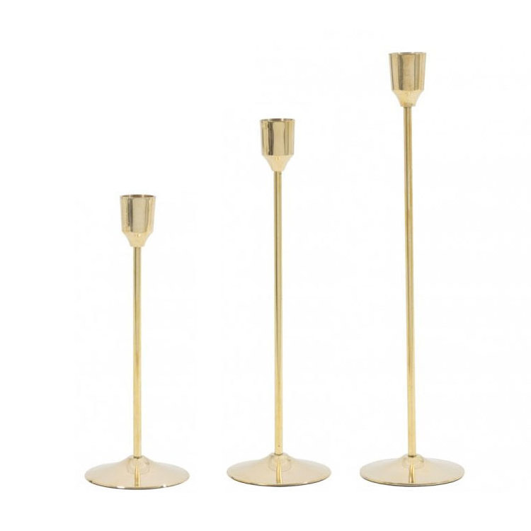 Gold Finished Taper Candleholders for Wedding Sustainable Quality Metal Candle Holder with Customized Shape