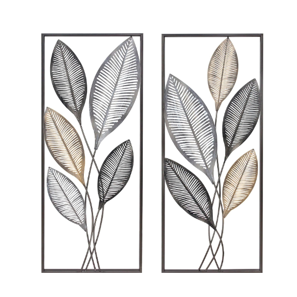 Wholesaler Wall Decoration Set Metal Hanging Home Decor Crafts Gold Metallic Leaf Wall Art Decorative For Living Room Bedroom