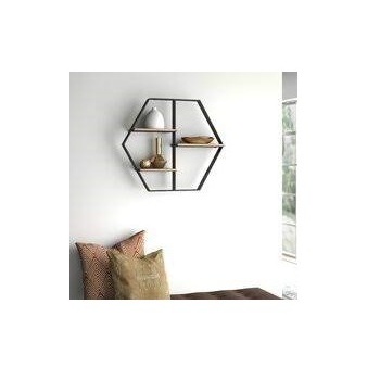 Hexagonal Shape Wooden Floating Wall Rack with Customized Size Best Selling Home Storage & Organization Different Size Rack