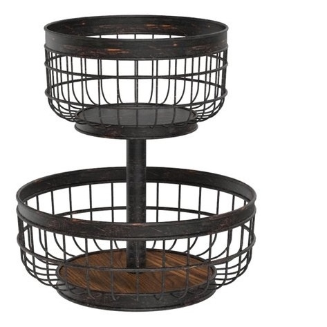 Black Colored Creative Iron Metal Countertop Fruit Basket Use at Home Kitchens for Storing Fresh Fruits and Vegetables