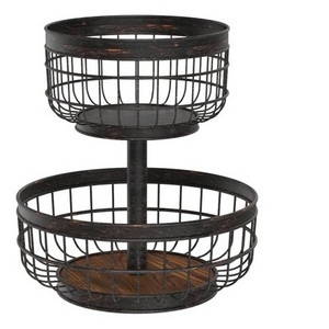 Black Colored Creative Iron Metal Countertop Fruit Basket Use at Home Kitchens for Storing Fresh Fruits and Vegetables