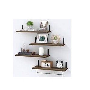 New Arrival Wooden Shelves Wall Mounted Floating Shelves Metal Wall Ledge with Photo Cards Clips Vases for Home Decor