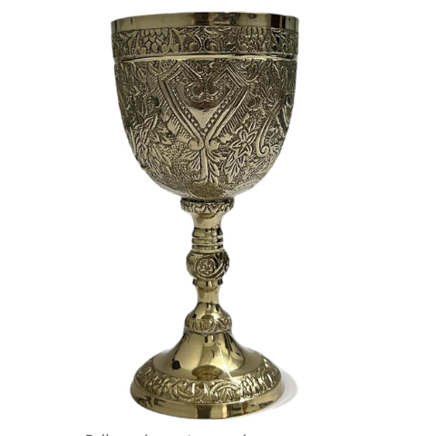 Engraved Design Chalice Indian Manufacturing Royal Religious Metal Cup with Stand Wine Metal Glass Goblet