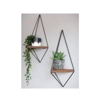 Handcrafted Custom Made Wall Mounted Boutique Salon Product Display Racks for Shop Metal Wall Rack with Wood Shelves