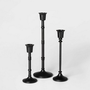 Set of Three Black Finished Taper Candle Holder for Wedding Sustainable Quality Metal Candle Holder with Customized Shape