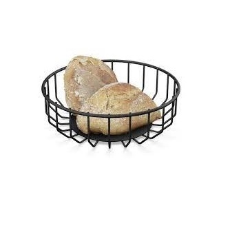 Handmade Decorative Black Iron Wire Bread Basket Used at Home Kitchen Tabletop for Serving and Storing Fresh Bread