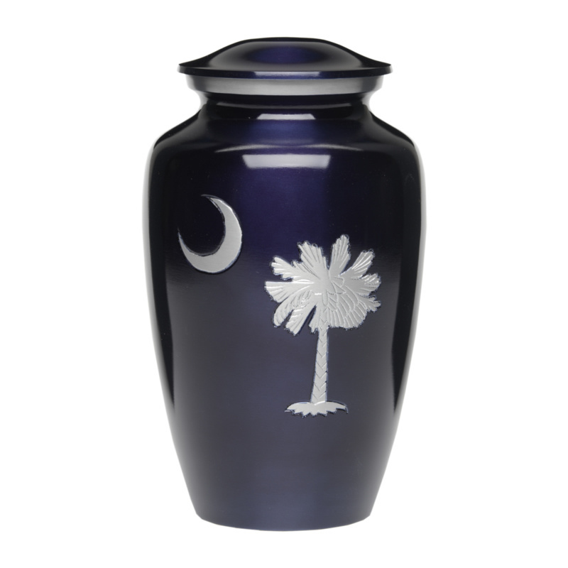 Palmetto Tree and Crescent Moon Polished Premium Quality Metal Cremation Urn for Human  Ashes and Funeral Supplies