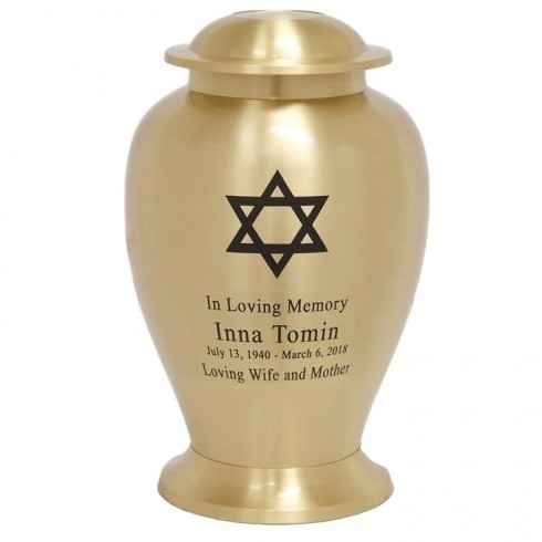 Handmade Design Jewish Star White Enameled Finish Premium Quality Metal Cremation Urn for Human Ashes