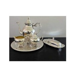 Traditional Intricated Arabic Catering Serving Tea Set Hotel Restaurant Stainless Steel Metal Tea Pot Set