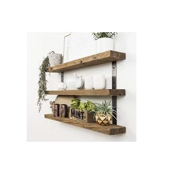 Handcrafted Custom Made Wall Mounted Boutique Salon Product Display Racks for Shop Metal Wall Rack with Wood Shelves