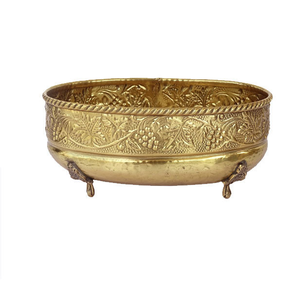 Fine Embossed Brass Antique Round Fruit Bowl