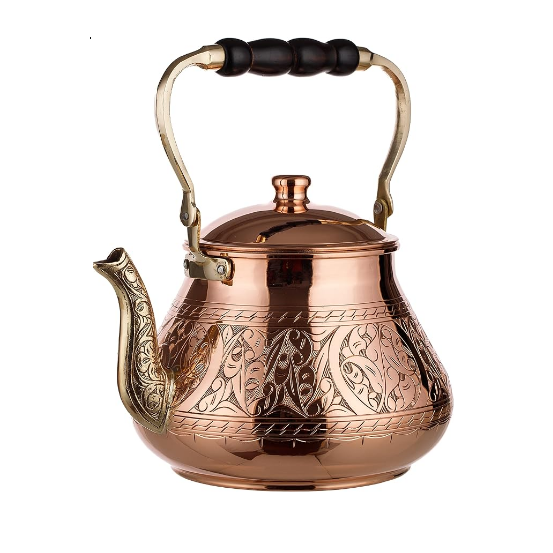 Engraved Design Glossy Finished Kettle For Tea Coffee Serving Copper Metal Tea Kettle Tableware Tea  Espresso Supplies