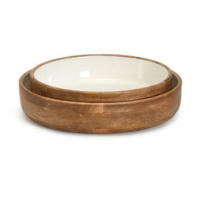 Enamel Finished Mango Wooden Round Bowl Perfect for Nuts Candy Best Selling Appetizer Snacks Olive and Salsa Wooden Bowls