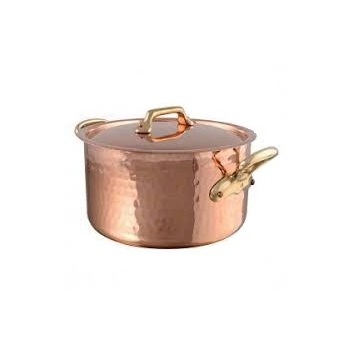 Copper Metal Fry Pan Cooking Pot with Brass Handles Kitchen Ware Stainless Steel Inner Coating Metal Cookware Sets