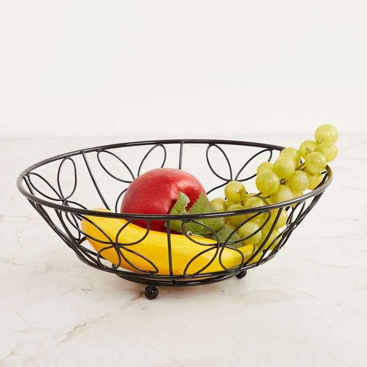 Black Colored Creative Iron Metal Countertop Fruit Basket Use at Home Kitchens for Storing Fresh Fruits and Vegetables