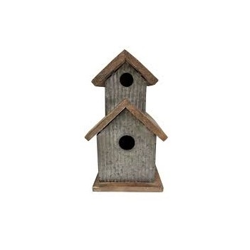 Home Garden ware Double Hut Bird Cages Handmade Galvanized Bird House Bird House Silver Finished Custom Logo Available