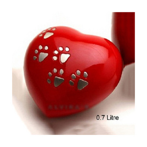 Red Colored Heart Shape Ceramic Keepsake Urns For Pet Ashes With Paw Prints Manually Manufactured Superior Quality Funeral Urn