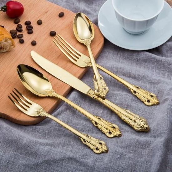 Decorative Cutlery Restaurant Dining Black Enameled Finished Handle Gold Polished Flatware Cutlery Set