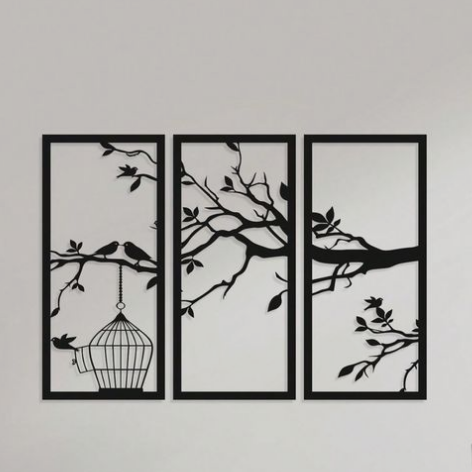 Black Iron Wall Art Metal Frame Set of Three Metal Wall Nature Art Home Decor Modern Luxury Wall Hanging Decor for Living Room