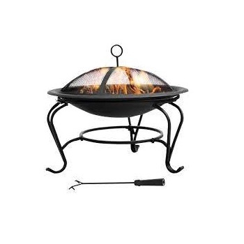 Top Trending Black Colored Metal Solid Round Fire Pit Large Outdoor Heavy Round Wood Burning Firepit with Fire Poker Stick