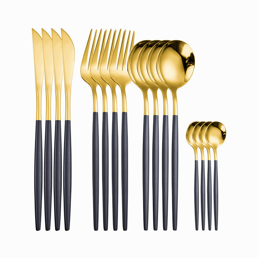 Decorative Cutlery Restaurant Dining Black Enameled Finished Handle Gold Polished Flatware Cutlery Set