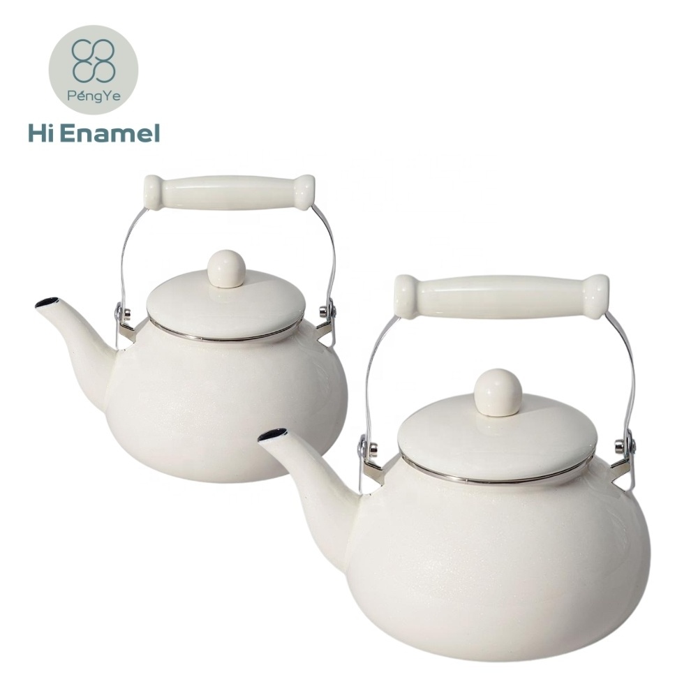 Portable Hot Water Whistling Ceramic Handle Enamel Pear Shape Kettle