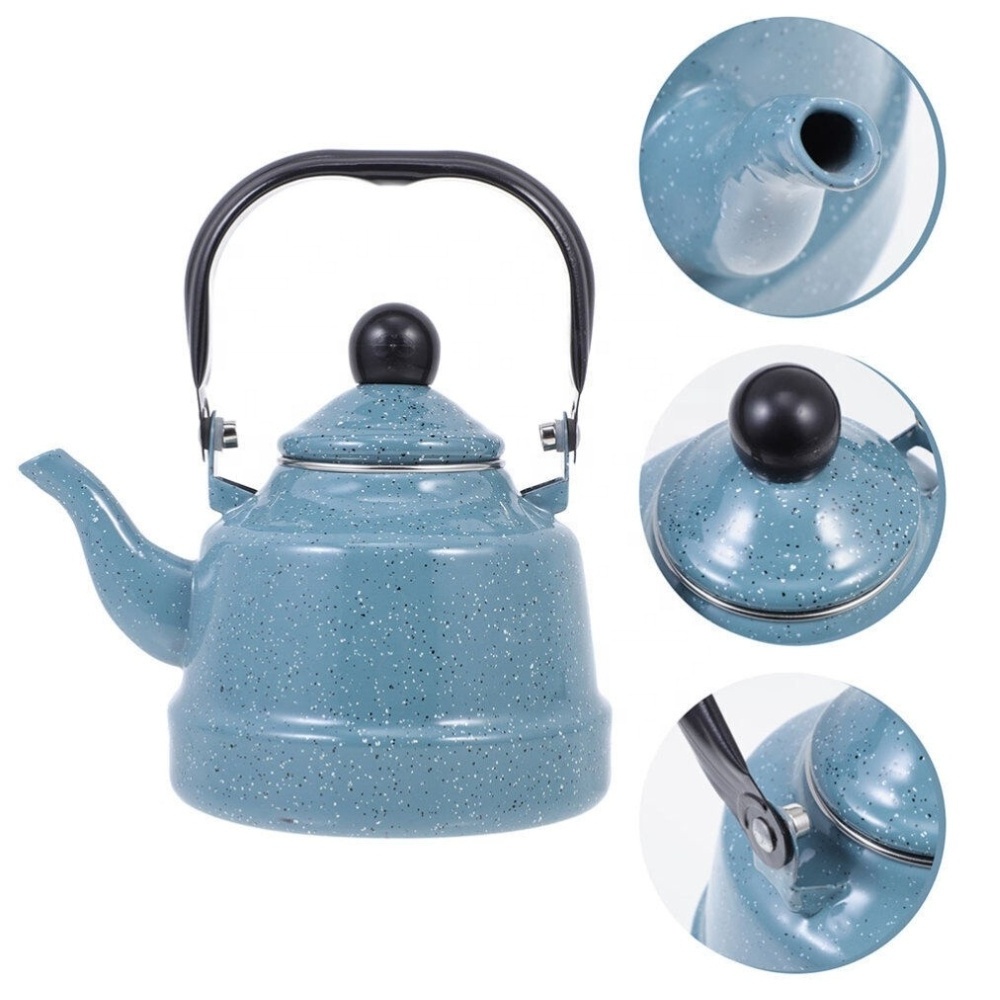 Enamel kettle blue teapot use on gas stove and induction cooker with iron handle