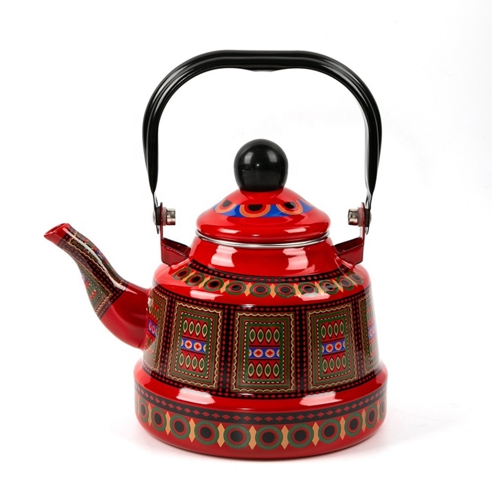 heat-resistant 2.5L household enamel teapot painted coffeepot with iron handle retro ancient bell kettle Sustainable