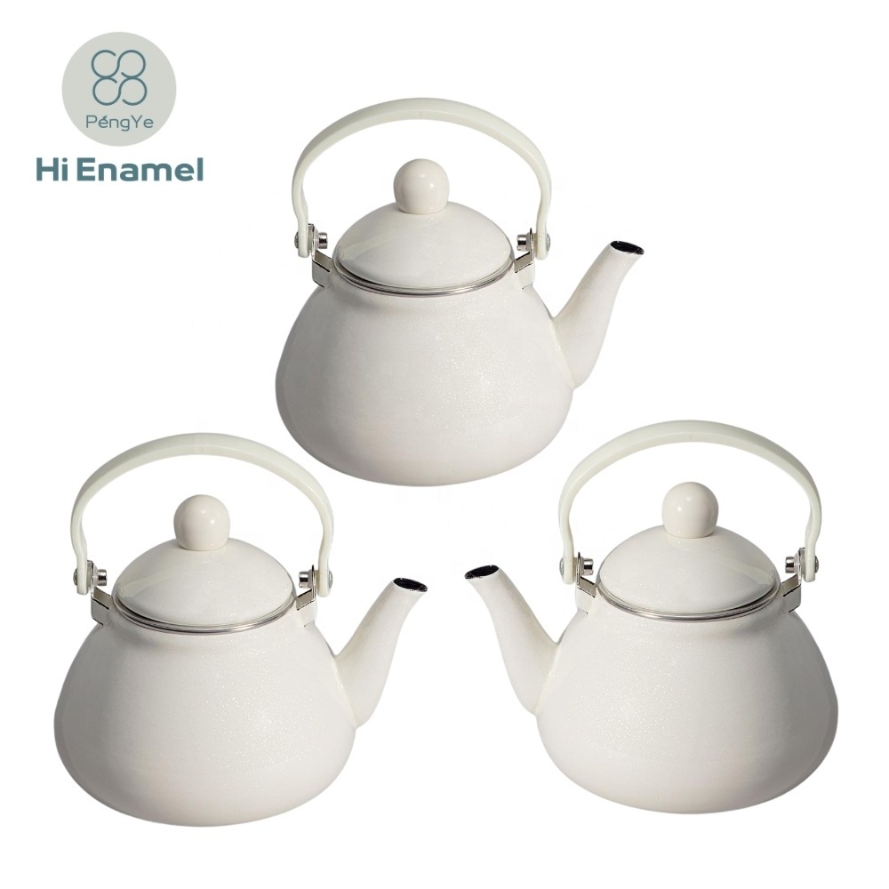 Portable Hot Water Whistling Ceramic Handle Enamel Pear Shape Kettle