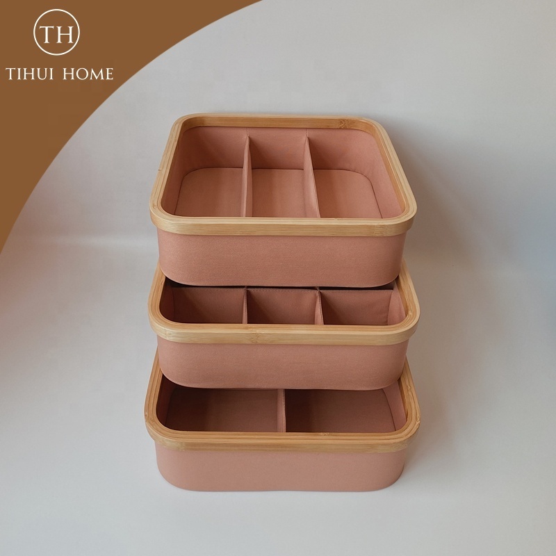 Tihui home OEM Storage box Oxford cloth waterproof bamboo basket separate  sorting underwear socks tie storage