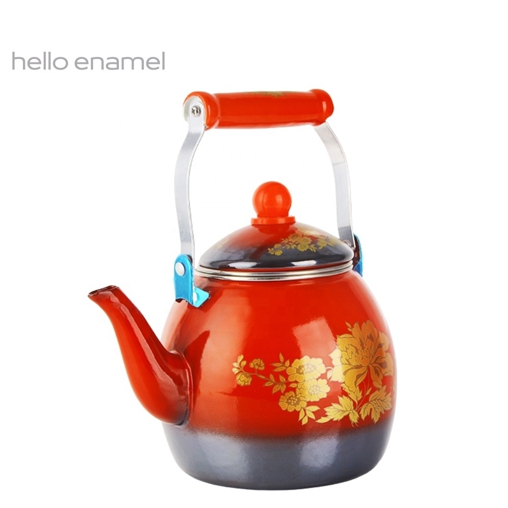 Chinese red enamel kettle large capacity exquisite vintage teapot kettle 2.5L