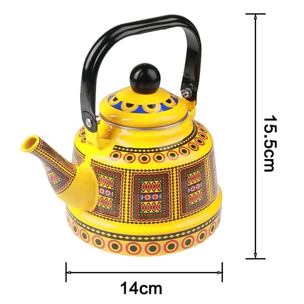 Enamel kettle capacity of 1.2 liters nostalgic picnic teapot suitable for gas and induction cooktops